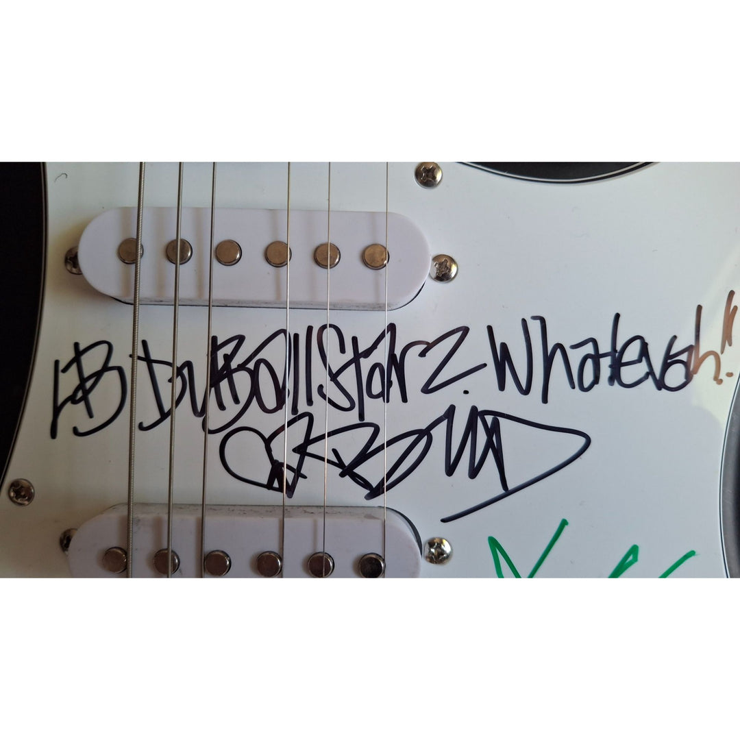 Sublime, Bradley Nowell, Bud Gaugh, Eric Wilson, Fender Stratocaster Squier electric guitar signed with proof