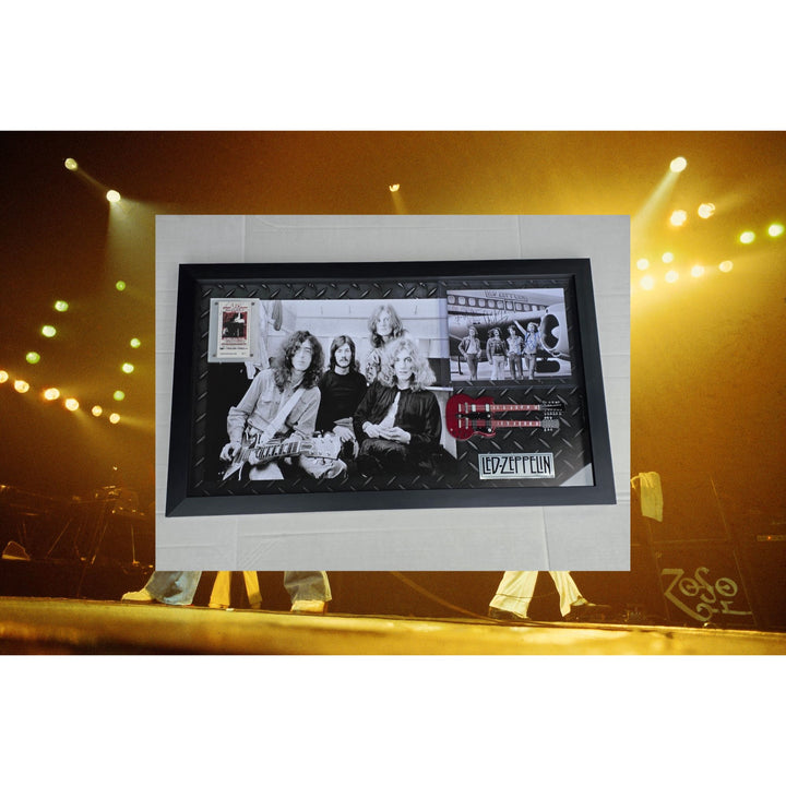 Jimmy Page Robert Plant John Bonham John Paul Jones signed and framed 8x10 and ticket.