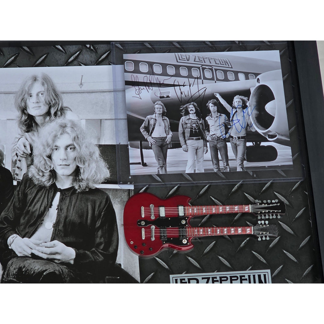 Jimmy Page Robert Plant John Bonham John Paul Jones signed and framed 8x10 and ticket.