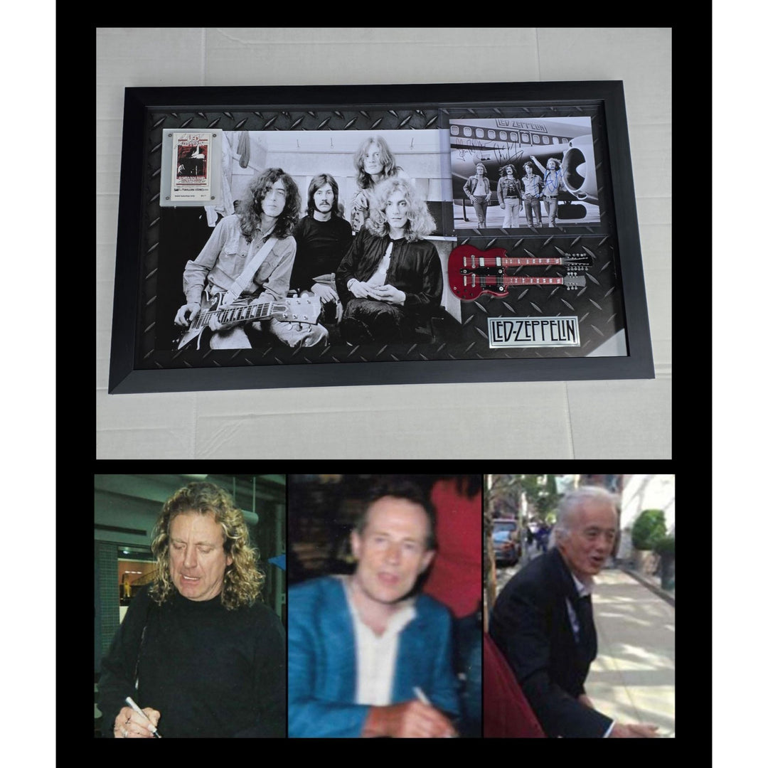 Jimmy Page Robert Plant John Bonham John Paul Jones signed and framed 8x10 and ticket.
