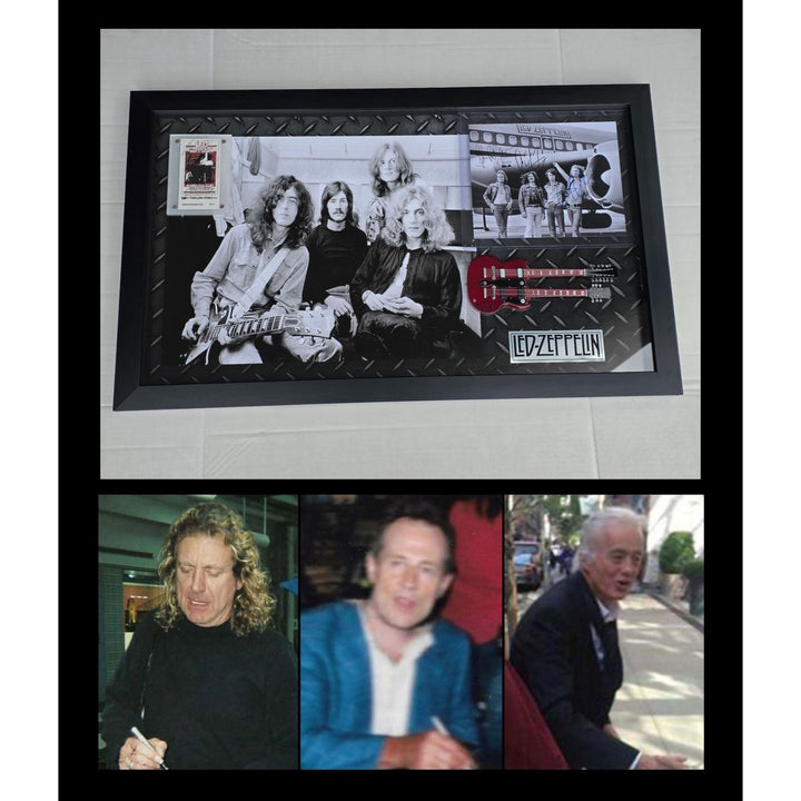 Jimmy Page Robert Plant John Bonham John Paul Jones signed and framed 8x10 and ticket.