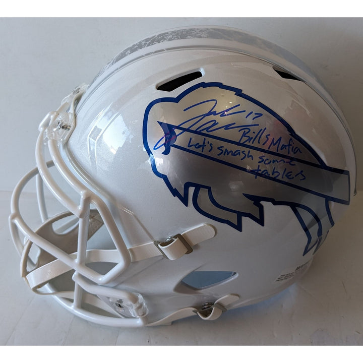 Buffalo Bills Josh Allen signed with inscription "Lets Smash some tables Bills Mafia "Riddell speed full size helmet signed with proof