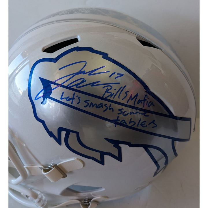 Buffalo Bills Josh Allen signed with inscription "Lets Smash some tables Bills Mafia "Riddell speed full size helmet signed with proof
