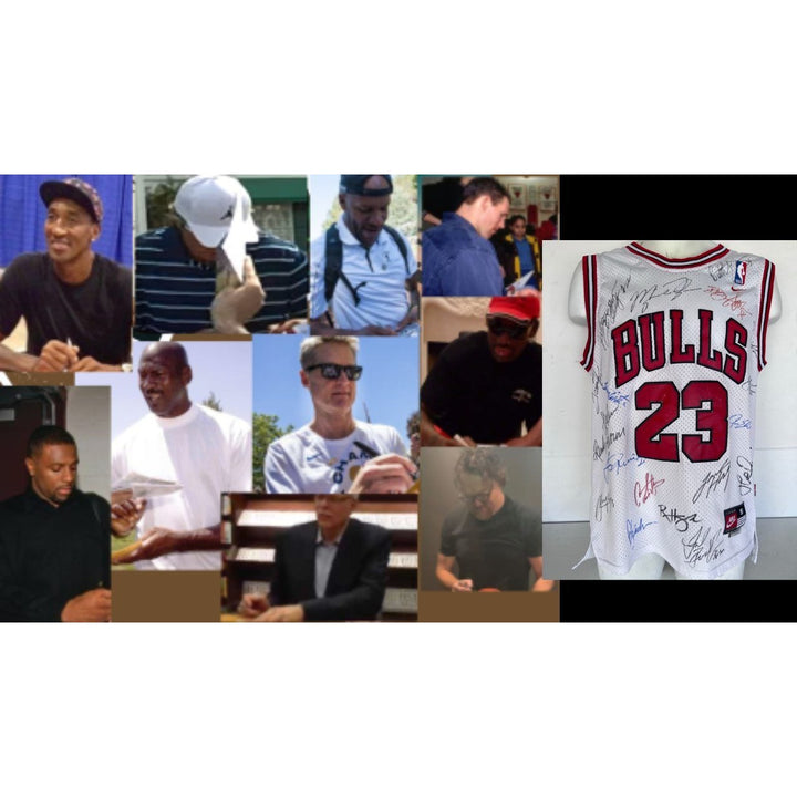 Chicago Bulls game model authentic jersey 1995-1996 Michael Jordan, Scottie Pippen, Dennis Rodman Phil Jackson team signed NBA Champs.