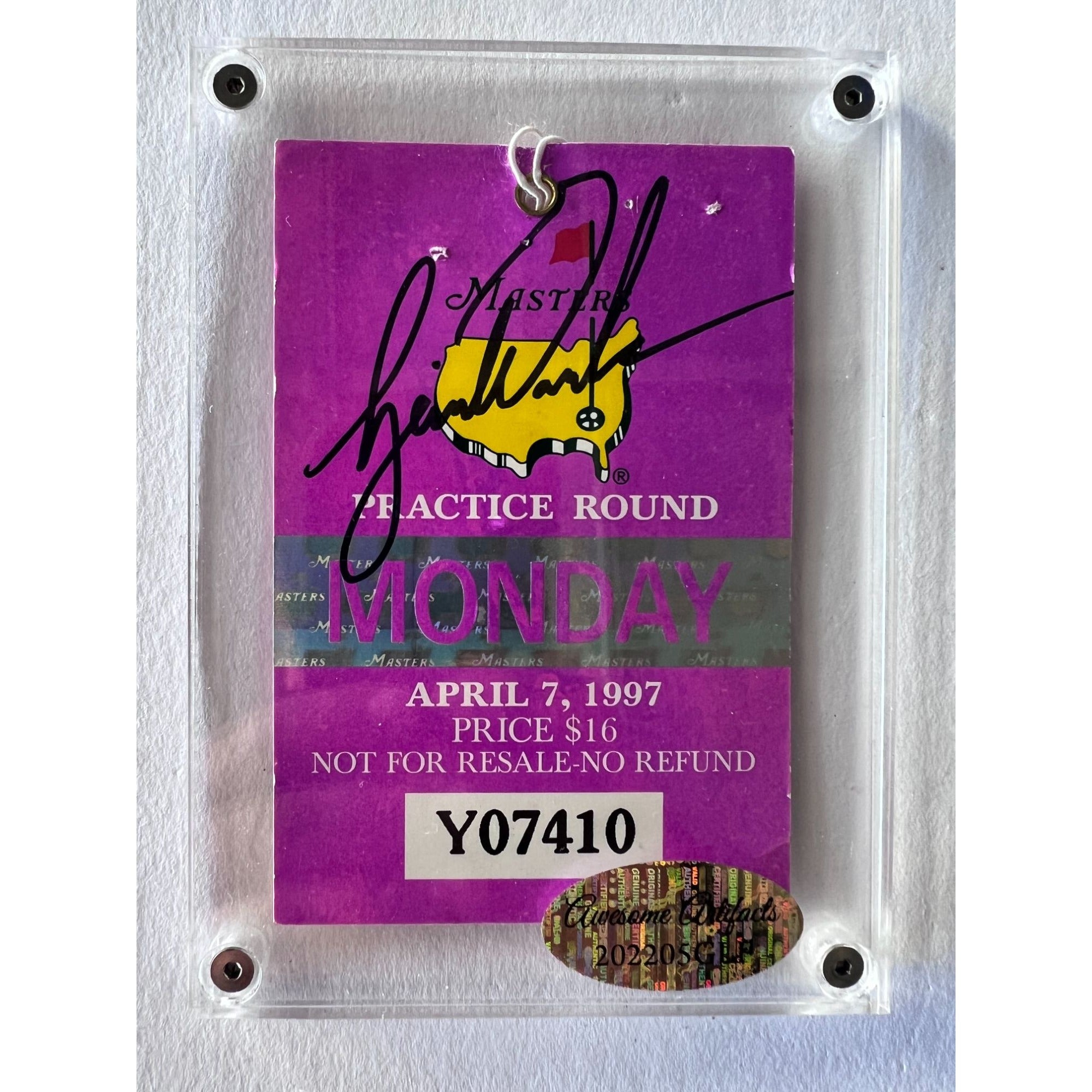Tiger Woods 1997 Masters Golf Tournament ticket signed with proof