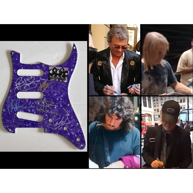 Deep Purple  Ian Paice Roger Glover Ian Gillan Don Airey  Stratocaster electric pickguard signed with proof