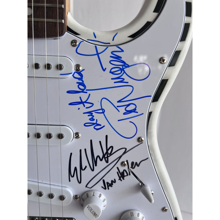 Eddie Van Halen Ted Nugent David Lee Roth Sammy Hagar Michel Anthony Alex Van Halen zebra full size electric guitar signed with proof