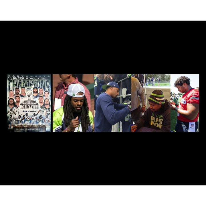 Russell Wilson Marshawn Lynch Richard Sherman Zach Miller Kam Chancellor Doug Baldwin Earl Thomas Seattle Seahawks 11x14 photo signed with p