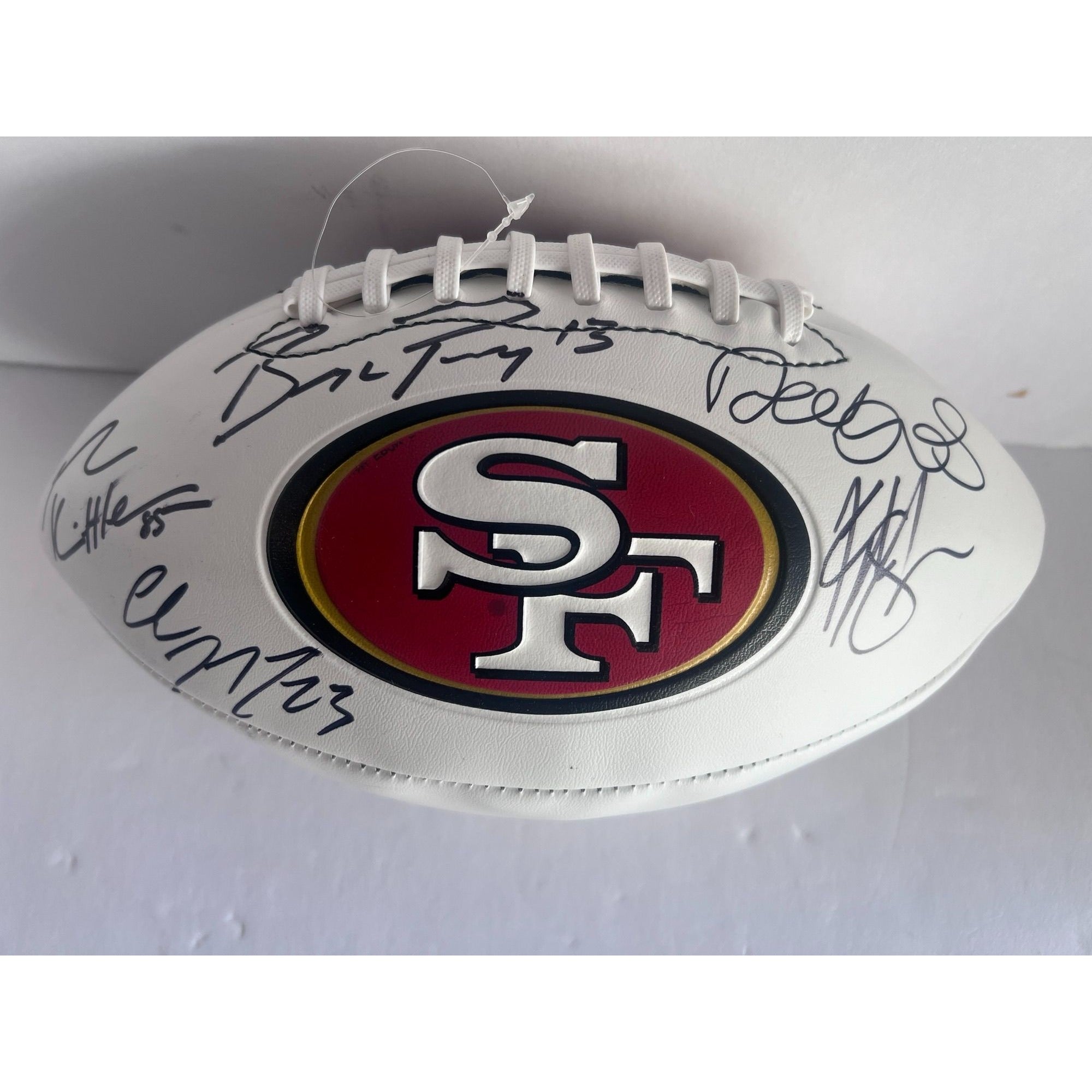 San Francisco 49ers Brock Purdy Deebo Samuel Kyle Shanahan Christian McCaffrey George Kittle full size football signed with proof