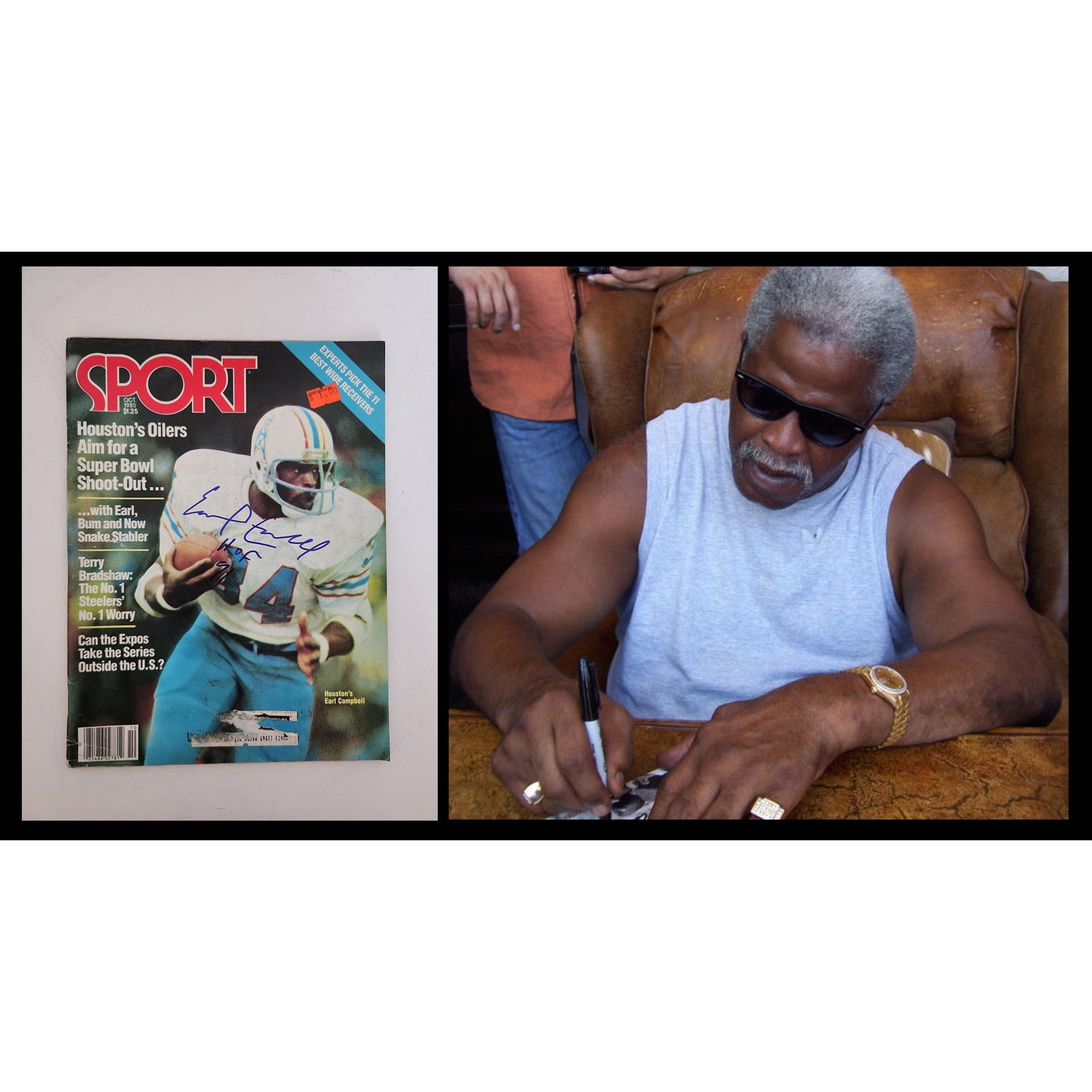 Earl Campbell Houston Oilers original full Sport magazine signed with proof