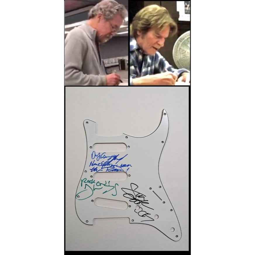 John Fogerty to cook Doug Clifford CCR Creedence Clearwater Revival Fender Stratocaster electric guitar pickguard signed with proof