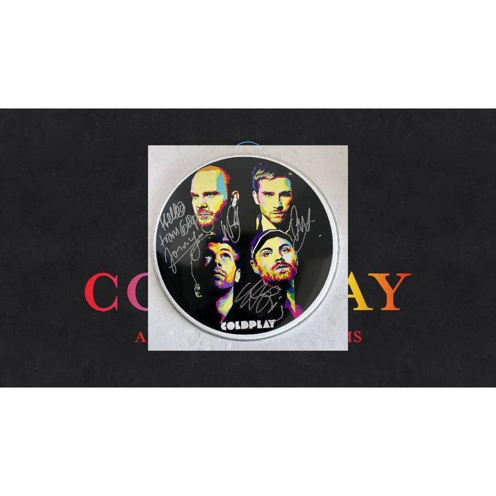 Chris Martin and Coldplay 14in drumhead signed with proof