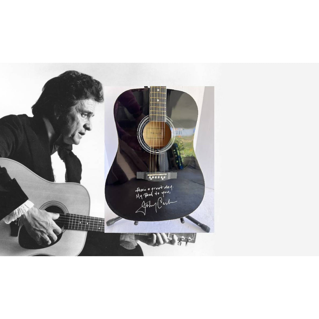 Johnny Cash signed with inscription One of a Kind full size acoustic guitar signed with proof