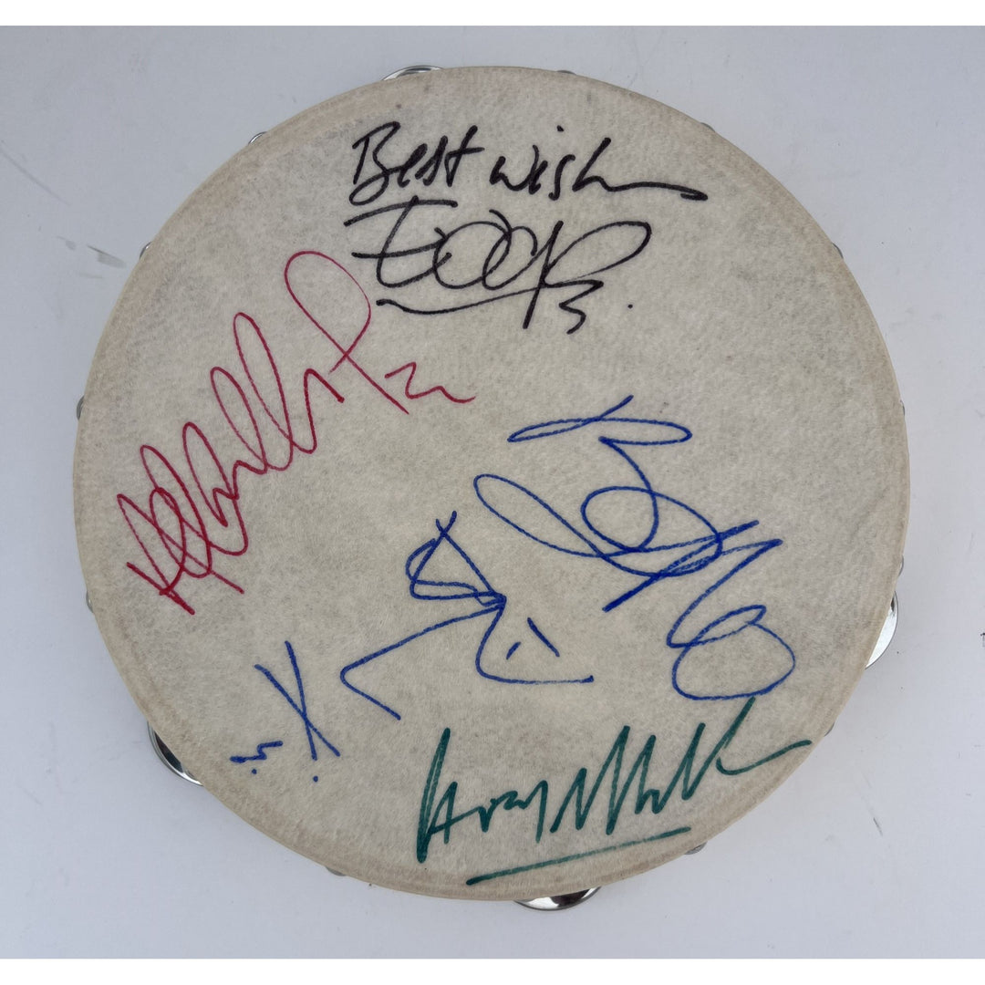 Paul Hewson Bono, The  Edge, Adam Clayton, Larry Mullen U2 10 inch tambourine signed with proof