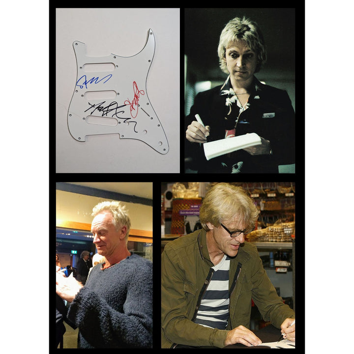 The Police Gordon Sumner "Sting", Andy Summers Stewart Copeland electric guitar pickguard signed with proof