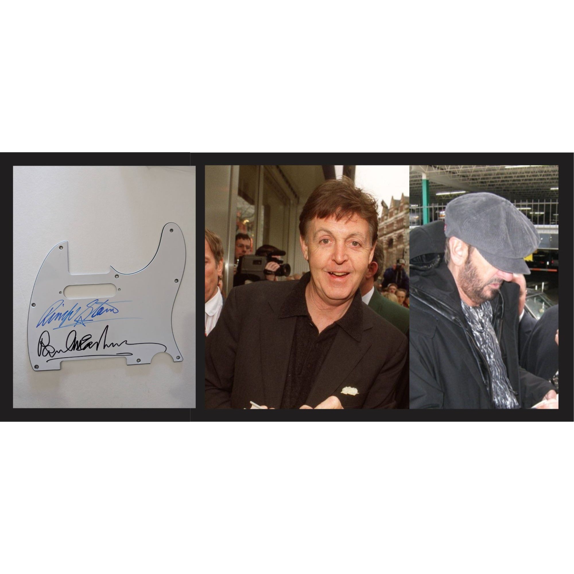 Paul McCartney and Ringo Starr The Beatles Fender Telecaster electric pickguard signed with proof