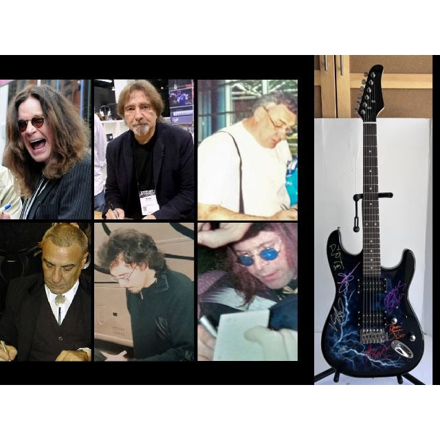 Black Sabbath Ronnie James Dio Ozzy Osbourne Tony iomi Bill Ward Geezer Butler   electric guitar signed with proof