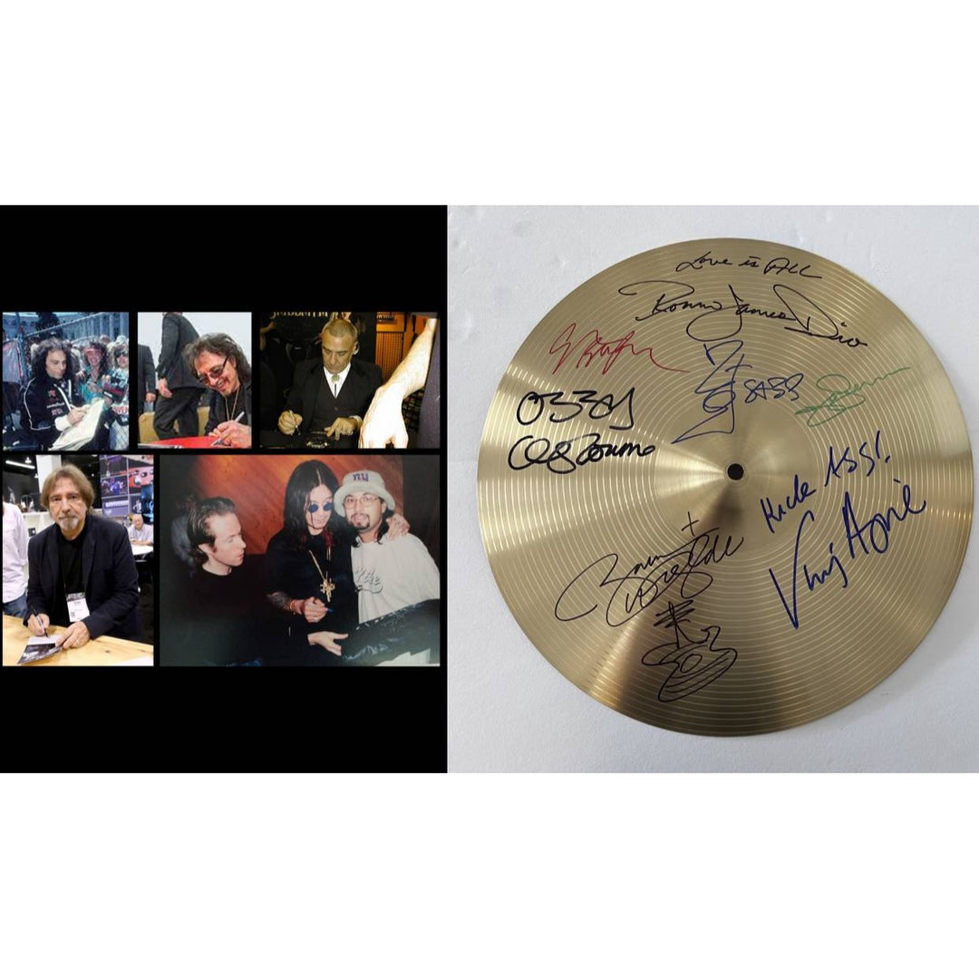 Ozzy Osbourne Ronnie James Dio Geezer Butler Bill Ward Zakk Wylde Vinnie Appice Tony Iommi 14 inch cymbal signed with proof