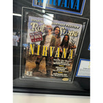 Load image into Gallery viewer, Nirvana Kurt Cobain David Grohl full Rolling Stones Magazine signed and framed 24x24&quot;

