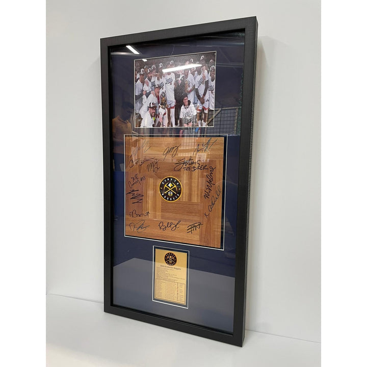 Denver Nuggets Nicola Jokic Jamal Murray 2022-23 team signed parque floorboard with proof and framed