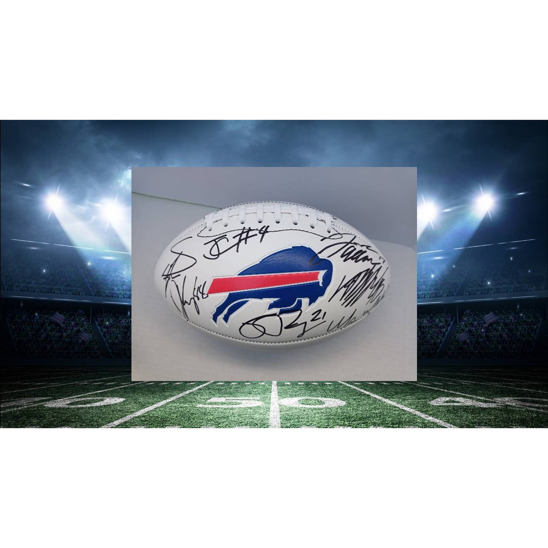 Buffalo Bills Stefon Diggs Josh Allen Dawson Knox Von Miller James Cook Jordan Poyer Matt Milano full size logo football signed with proof