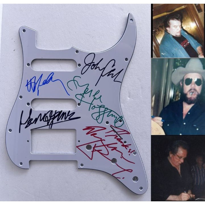 Johnny Cash Merle Haggard Waylon Jennings George Jones Hank Williams Jr Country Legends Fender Stratocaster electric guitar pickguard signed