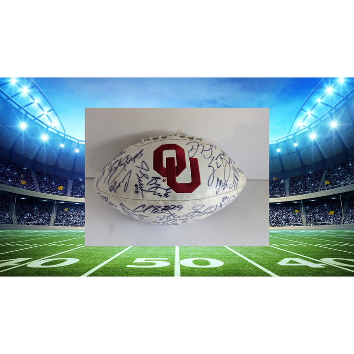 Oklahoma Sooners Bob Stoops Sam Bradford DeMarco Murray team signed football