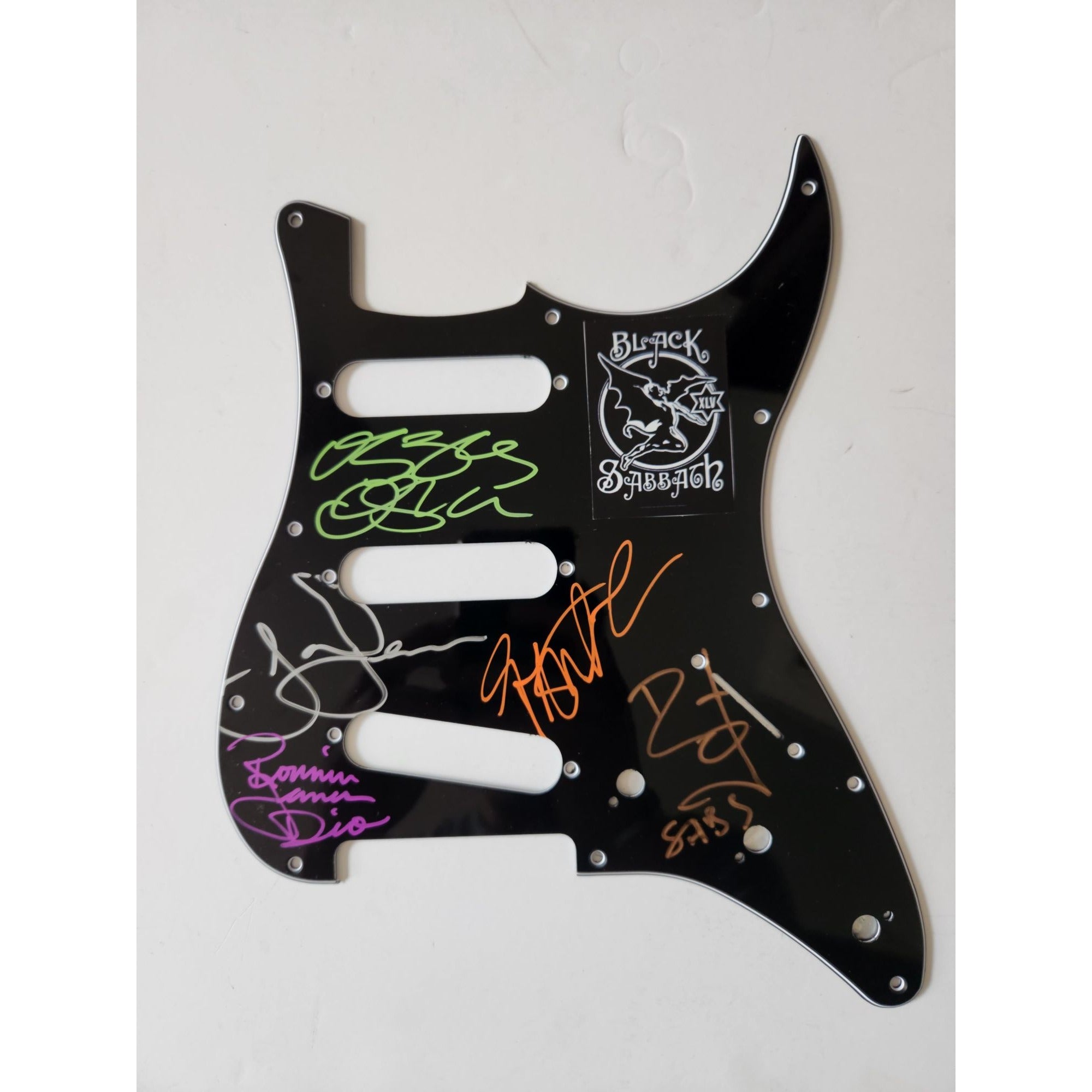 Tony Iommi Ozzy Osbourne Ronnie James Dio Black Sabbath Fender Stratocaster electric pickguard signed with proof