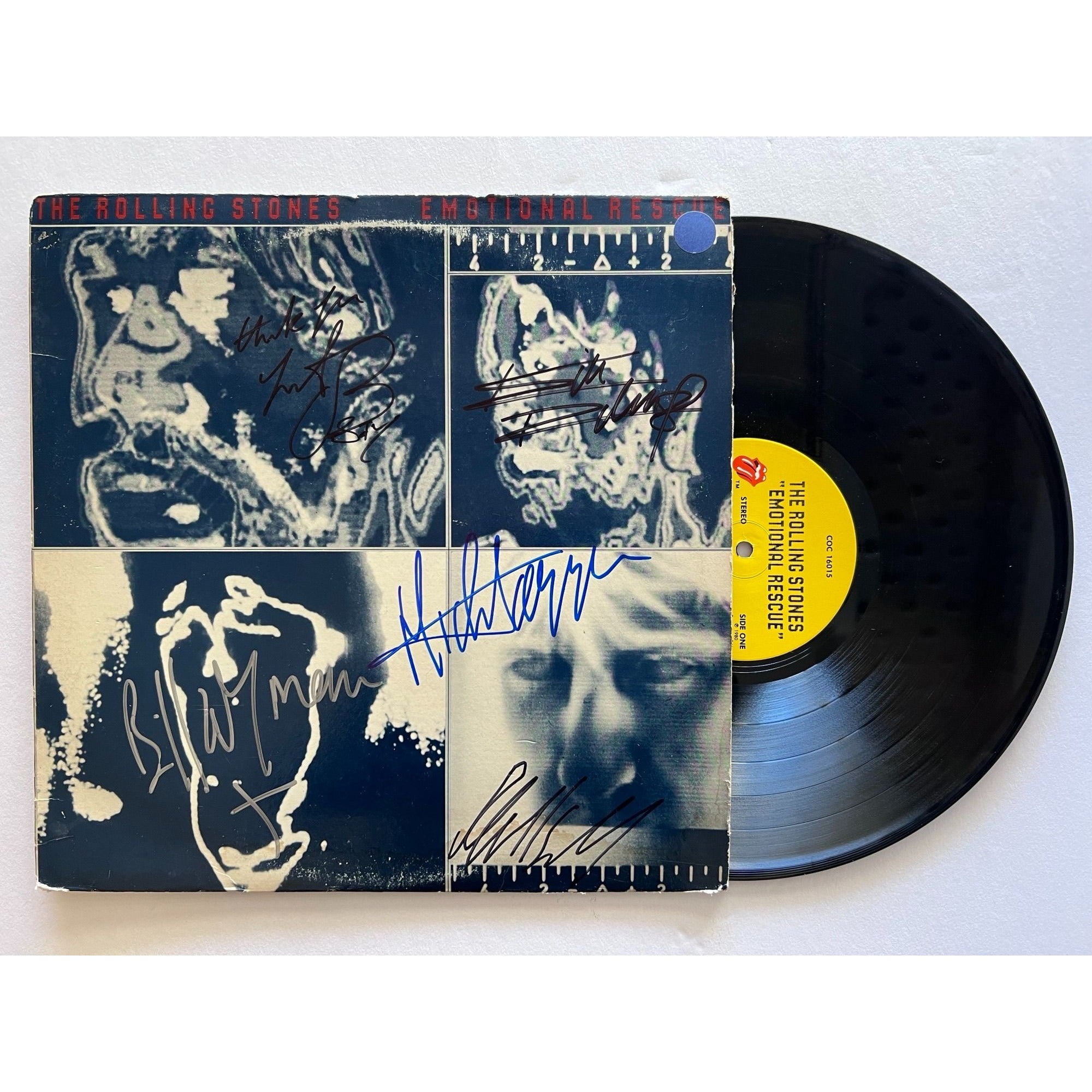 Rolling Stones Mick Jagger Keith Richards Mick Taylor Bill Wyman Charlie Watts Emotional Rescue lp signed with proof