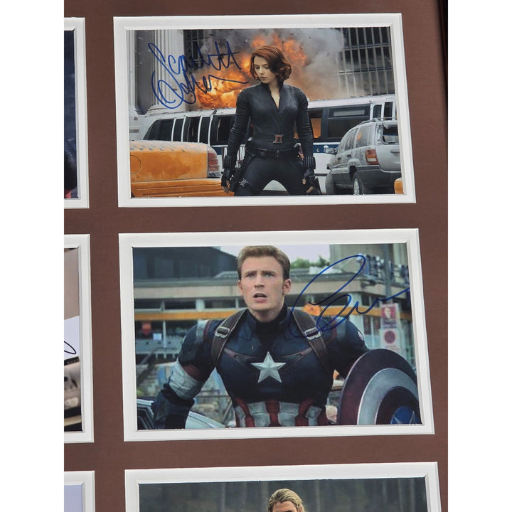 Avengers 5x7 photos Chris Evans Scarlett Johansson Robert Downey Jr. Stan Lee signed and framed.