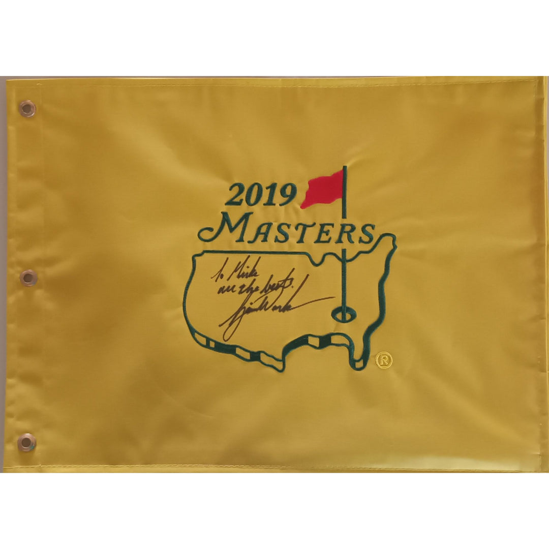 Tiger Woods "To Mike all the best" 2019 Masters Golf pin flag signed with proof