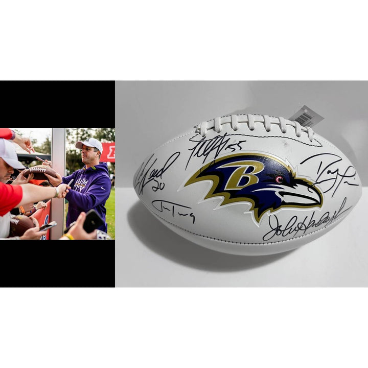 Baltimore Ravens John Harbaugh Justin Tucker Ed Reed Terrell Suggs Ray Lewis  Full size football signed with proof