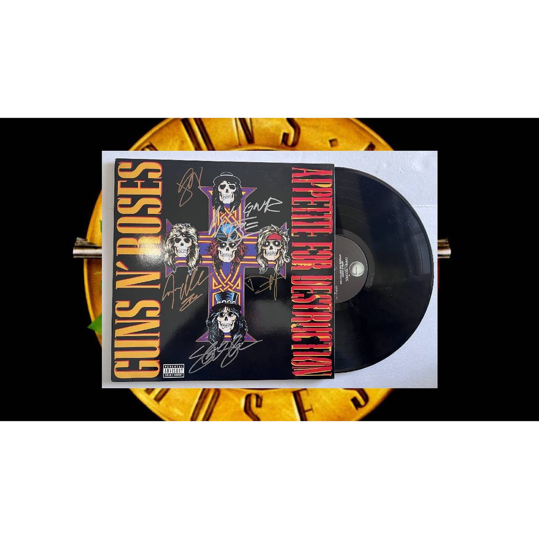 Guns n Roses, W. Axl Rose, Slash, Izzy Stradlin Appetite for Destruction album signed with proof