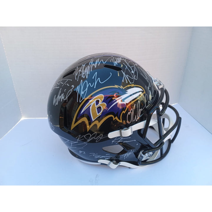 Lamar Jackson Baltimore Ravens 2023 Riddell speed full size helmet signed with proof with free acrylic display case