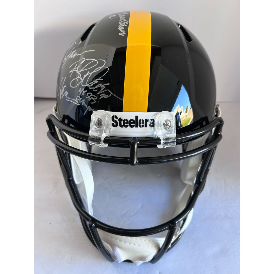 Pittsburgh Steelers Terry Bradshaw Franco Harris Lynn Swann Rocky Blair Joe Greene Jack Lambert John Stallworth full size helmet signed