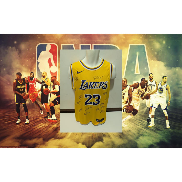 LeBron James Anthony Davis 2019-20 NBA champions Los Angeles Lakers team signed gay model Jersey signed with proof