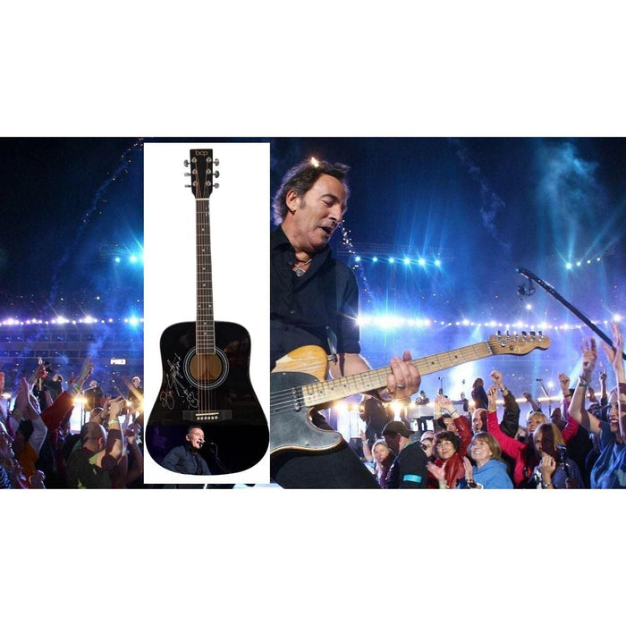 Bruce Springsteen full size black acoustic guitar signed with proof