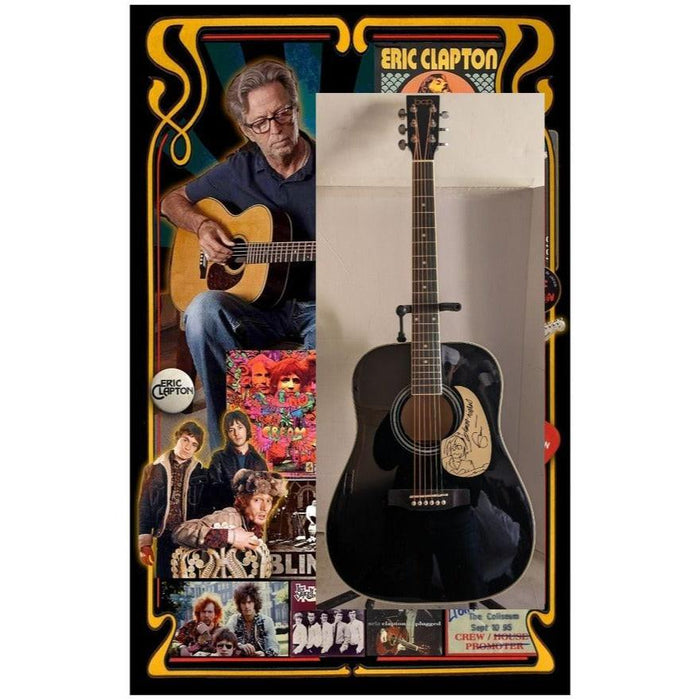 Eric Clapton with sketch 41' full size acoustic guitar signed with proof