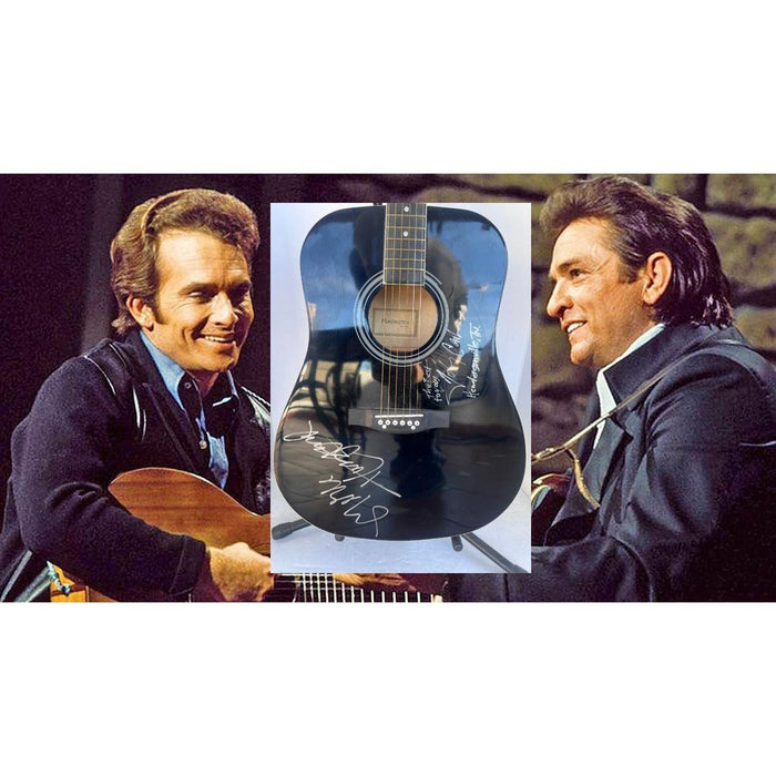 Johnny Cash and Merle Haggard full size acoustic guitar signed with proof