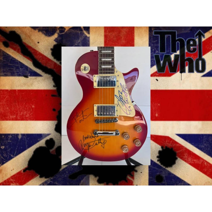 The Who Roger Daltry, Pete Townshend, John Entwhistle full size vintage cherry les paul guitar signed with proof