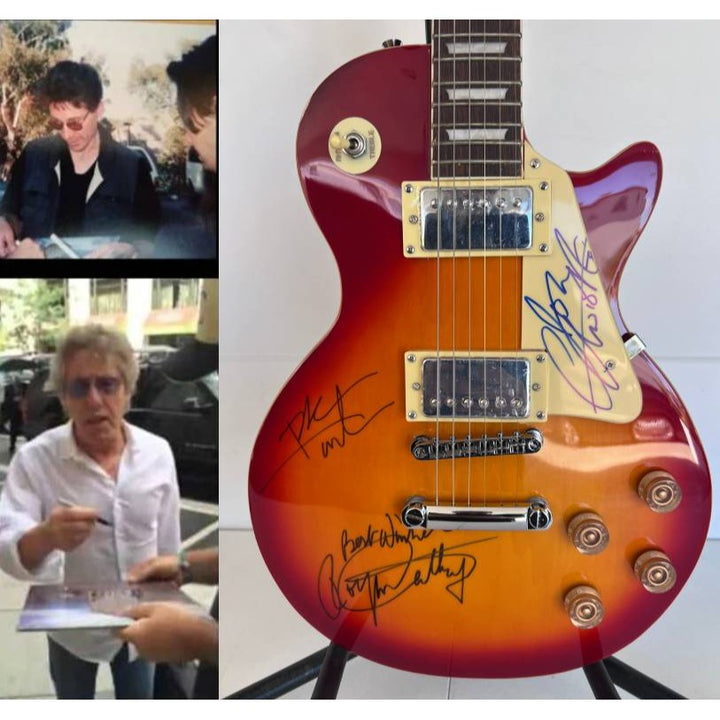 The Who Roger Daltry, Pete Townshend, John Entwhistle full size vintage cherry les paul guitar signed with proof.