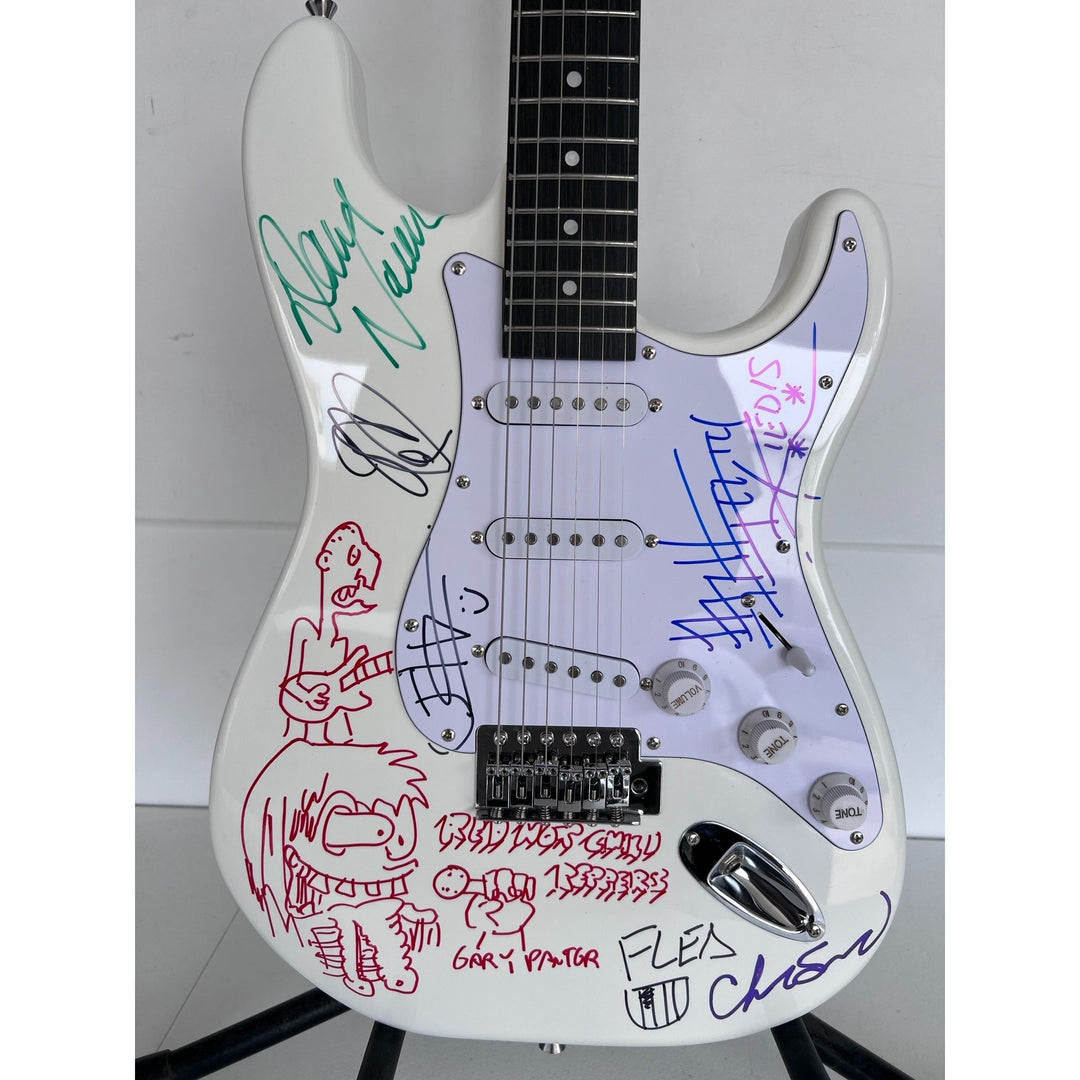 Anthony Kiedis Chad Smith Flea Red Hot Chili Peppers full size electric guitar signed and inscribed with proof.
