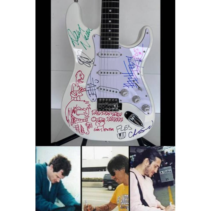 Anthony Kiedis Chad Smith Flea Red Hot Chili Peppers full size electric guitar signed and inscribed with proof.