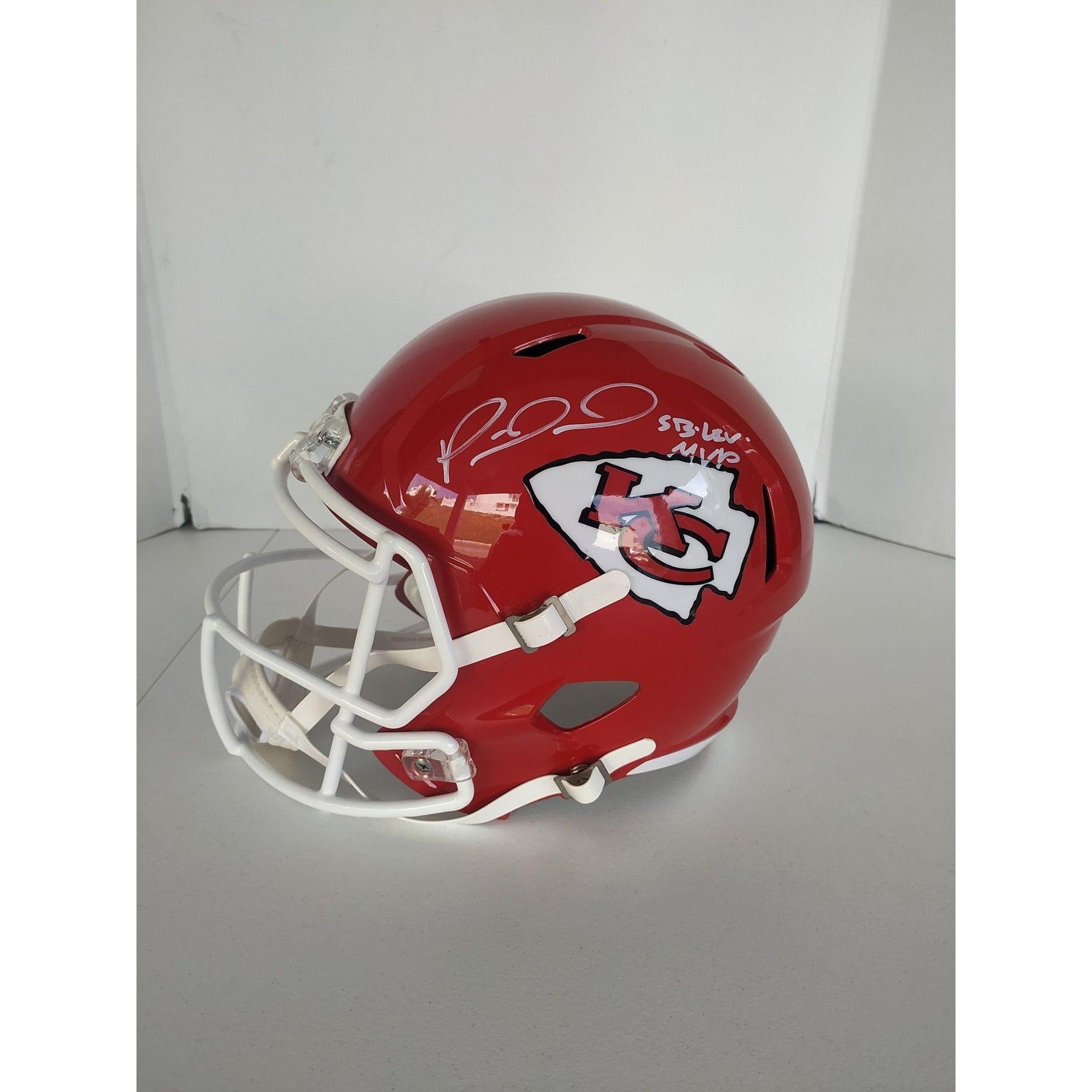 Kansas City Chiefs Patrick Mahomes speed Riddell full size replica helmet signed with proof & inscription