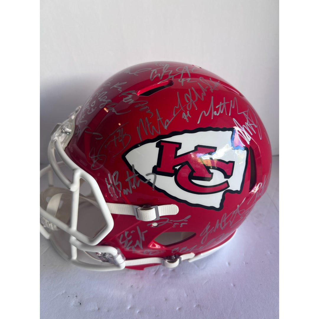 Kansas City Chiefs 2019 20 Super Bowl champions Riddell Speed authentic game model helmet 40 + sigs Patrick Mahomes Travis Kelce Andy Reid T