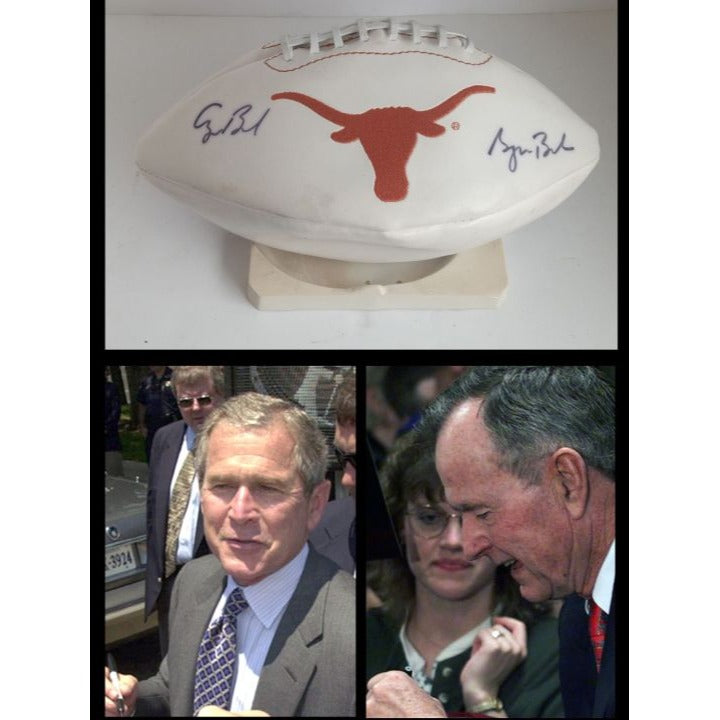 George H.W. Bush and George W. Bush Texas Longhorn full size football signed with proof with free display case