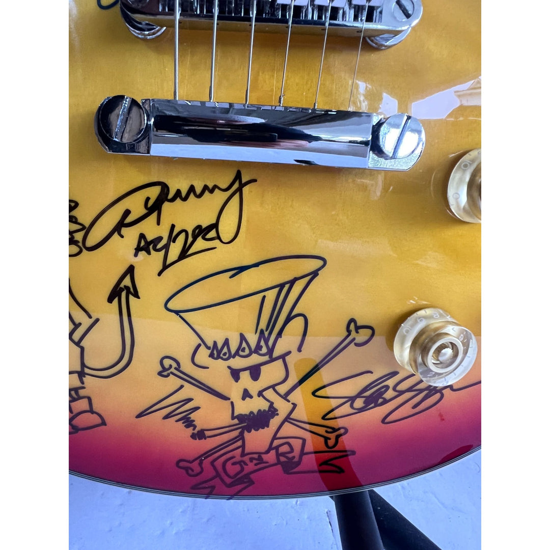 Keith Richards inscribed Angus Young with Sketch Saul Hudson "Slash" GNR signed with Sketch One of a Kind Les Paul electric guitar signed