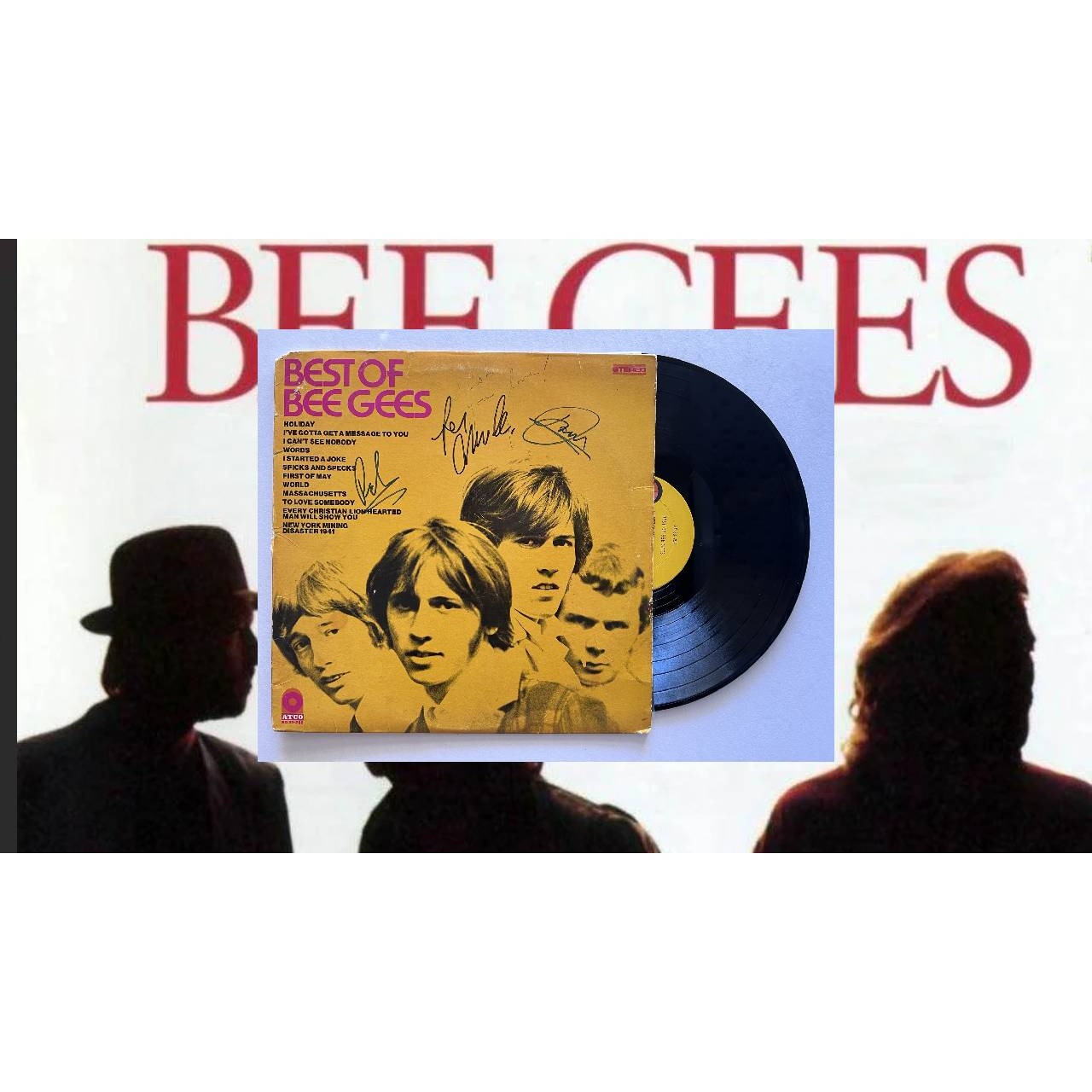 Barry, Robin and Maurice Gibb the Bee Gees Best of Bee Gees LP signed with proof