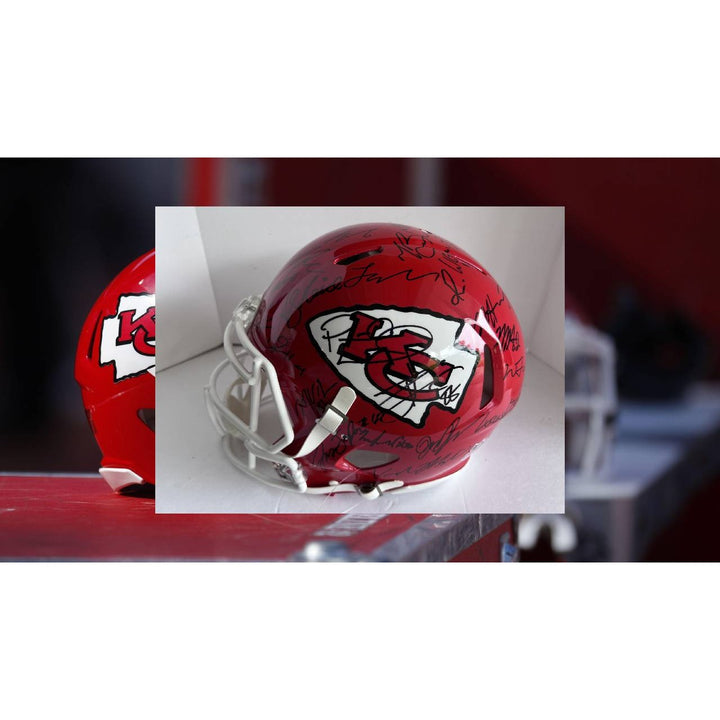 Kansas City Chiefs 2023 24  Riddell Speed authentic game model helmet 40 + sigs Patrick Mahomes Travis Kelce Andy Reid s