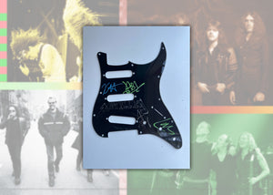 Metallica James Hetfield, Kirk Hammett, Lars Ulrich, Jason Newsted Fender Stratocaster guitar pickguard signed with proof